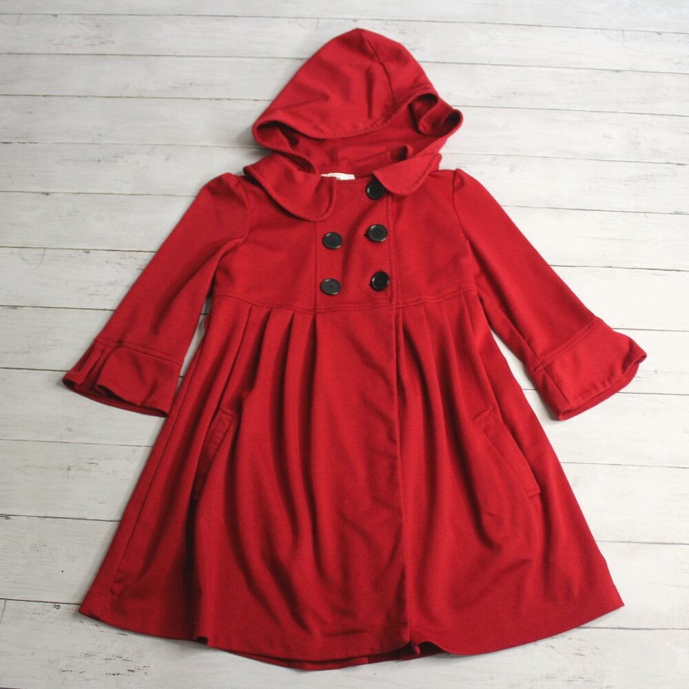 IZ Byer Red Peacoat Size M 10 12 Double Breasted Hooded Jacket
